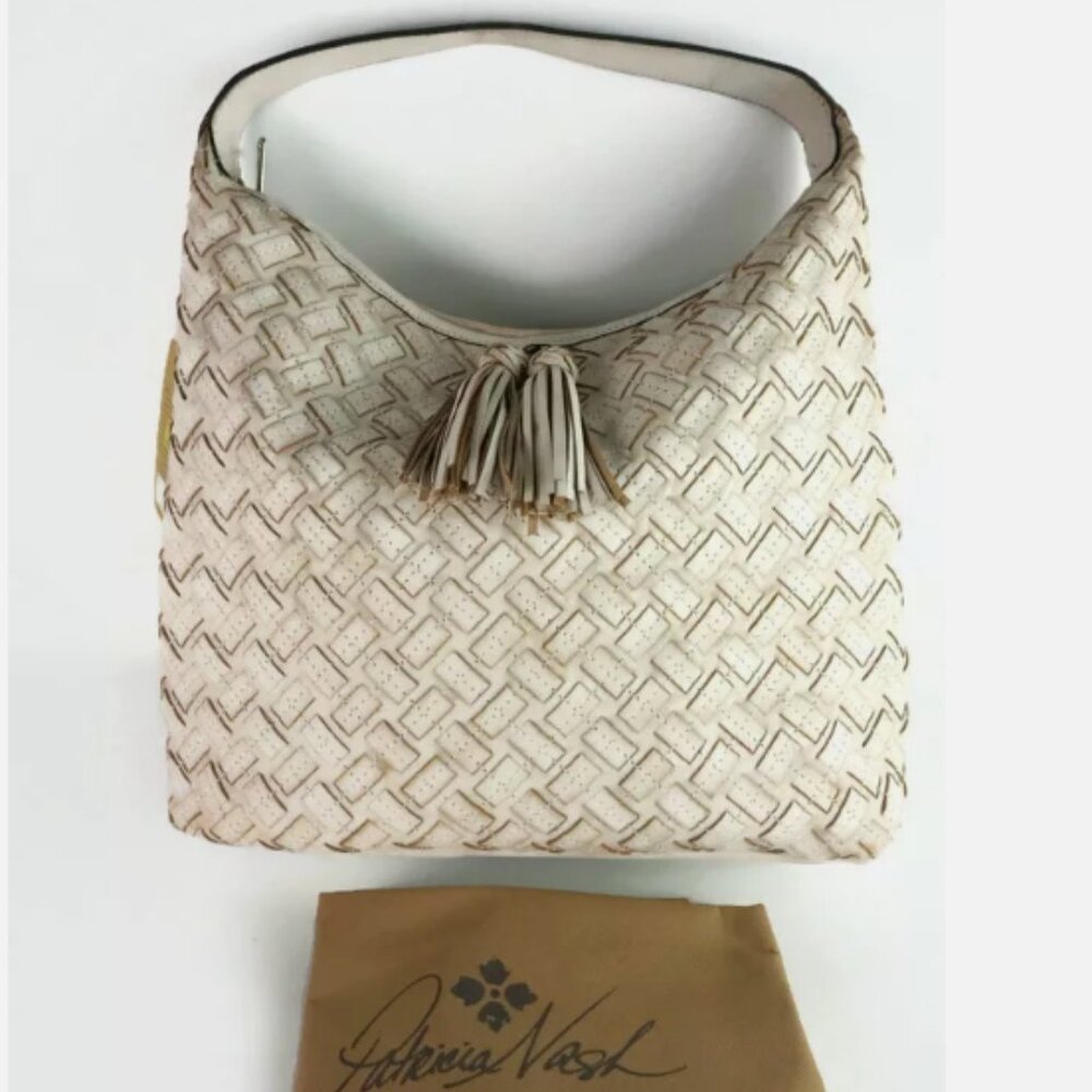 Patricia Nash Large Latte Braided Stitch Marcellina Leather Tote - EUC